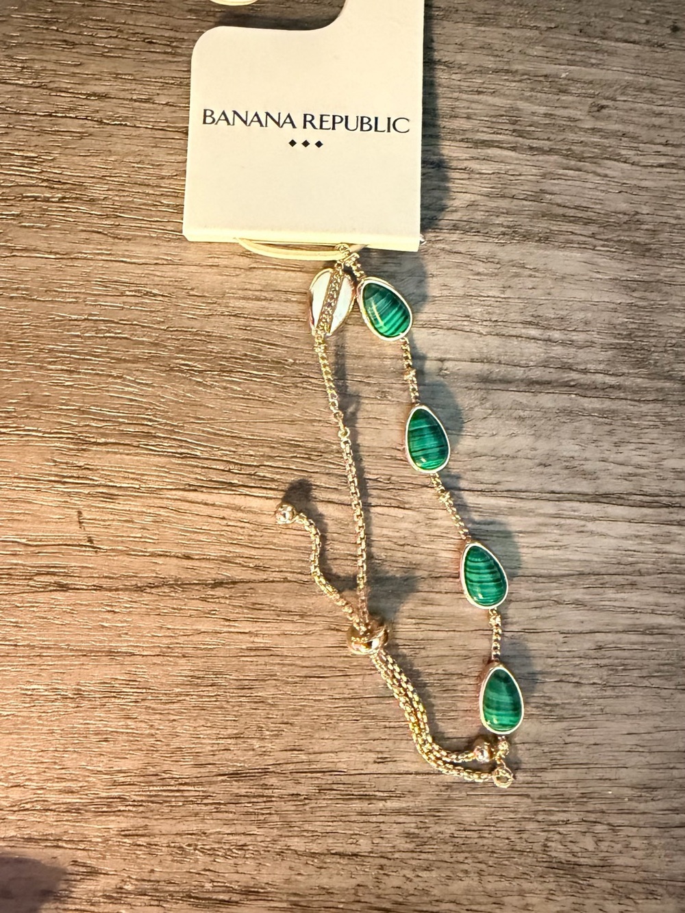 Banana Republic Gold Necklace with Green Teardrop Stones